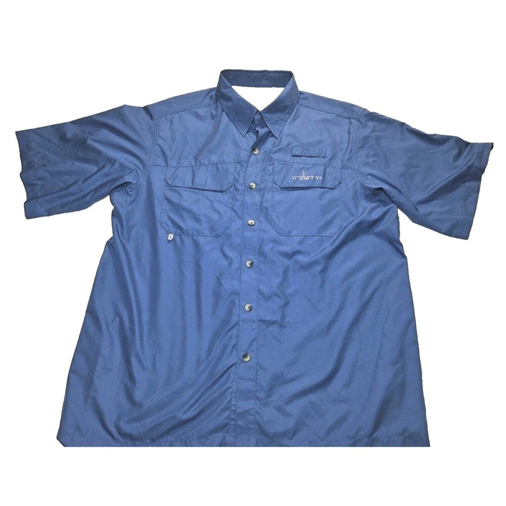 Habit Shirt Men's Large Solar Factor 30+ Sun Protection Short Sleeve Button blue